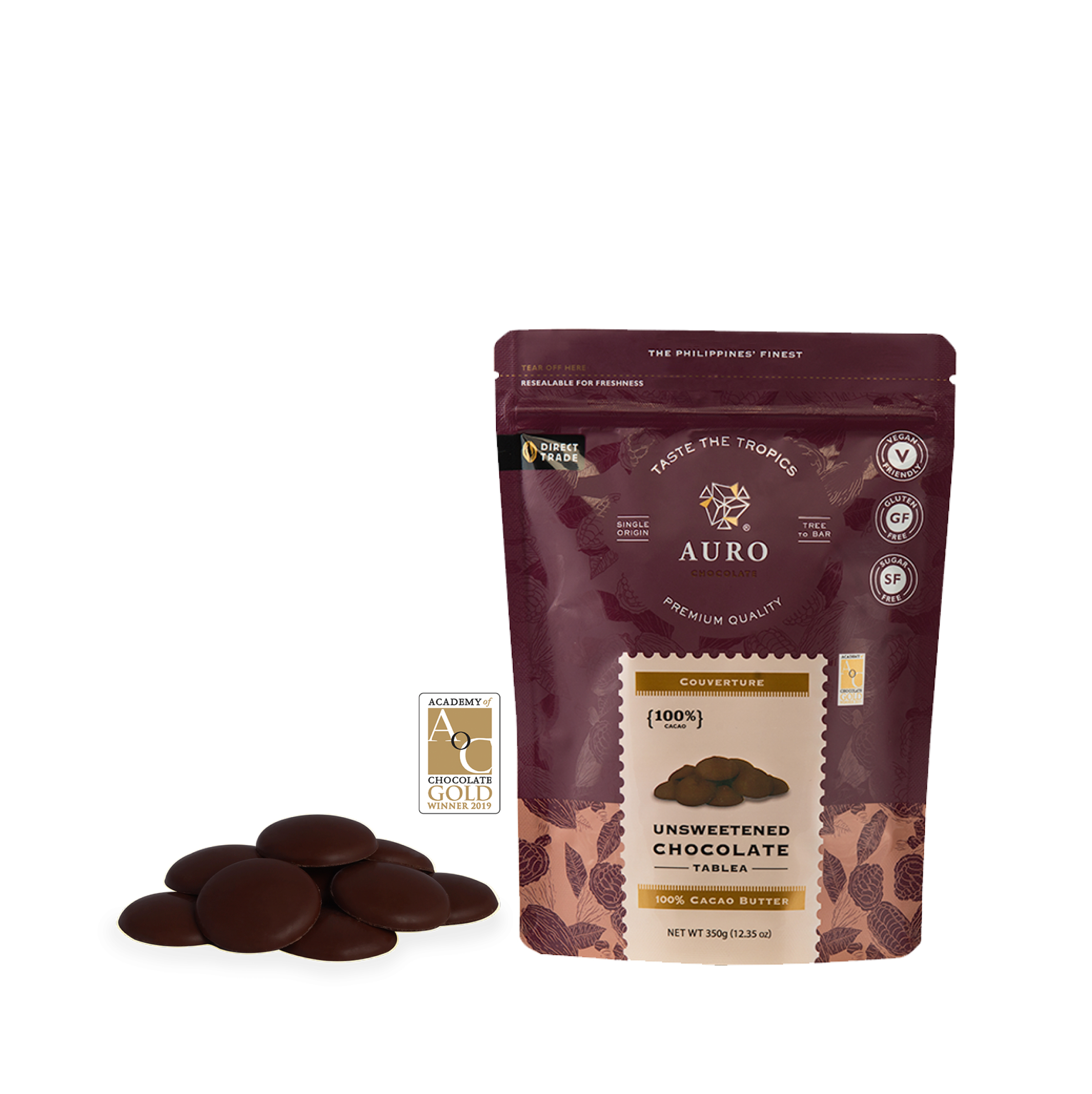 Auro 100% Cacao Unsweetened Chocolate Tablea Coins