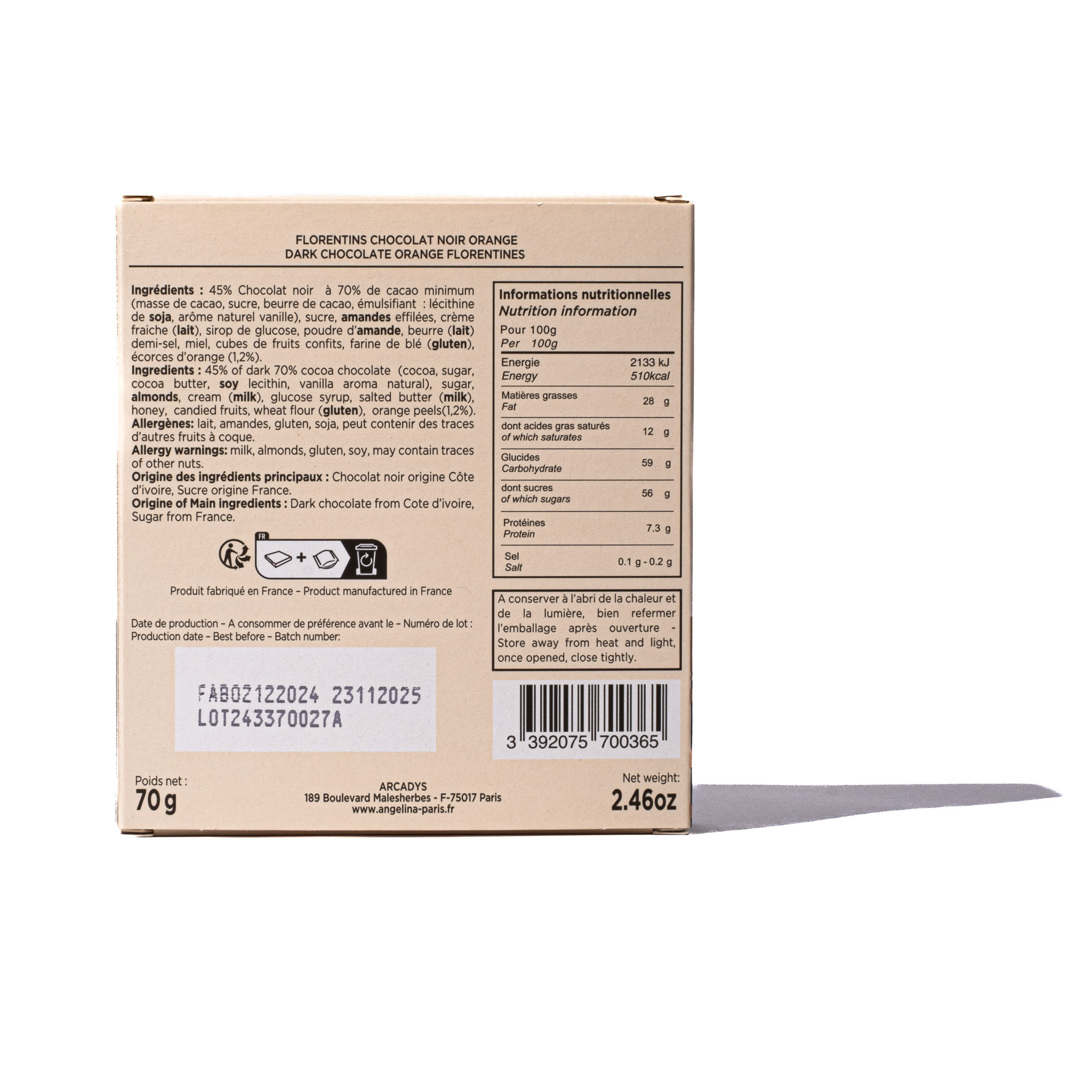 Thumbnail 3 - Angelina Dark Chocolate Florentines - Orange