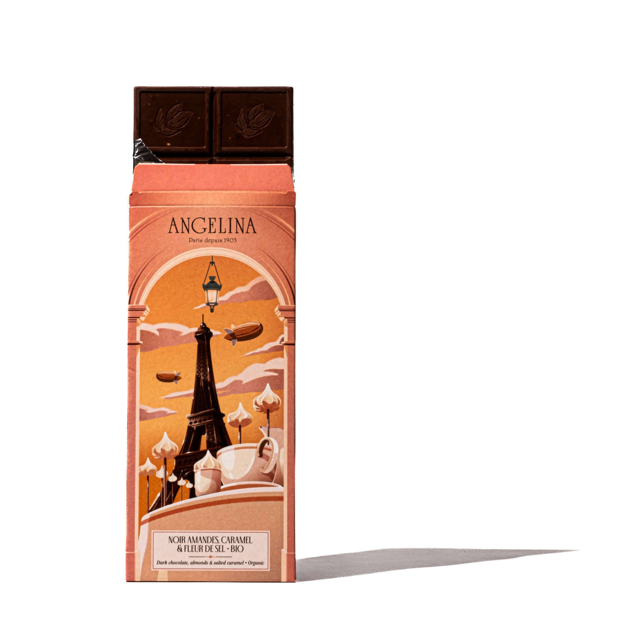 Angelina Organic Salt Flower & Caramelized Almonds Dark Chocolate 56% Bar